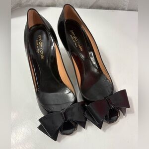 Genuine Leather Sergio Rossi Black Peep-Toe Heels with Bow, EUC, Euro size 36